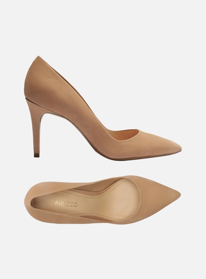 Scarpin Nude Nobuck Salto Fino Bico Fino