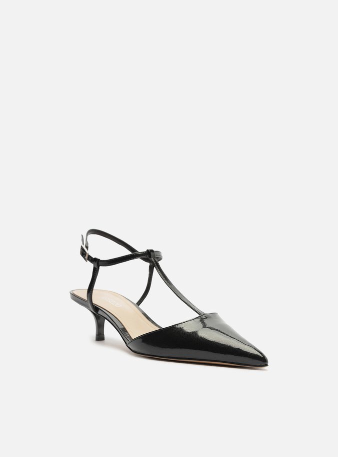 Scarpin Preto Verniz Salto Kitten Aberto Tiras