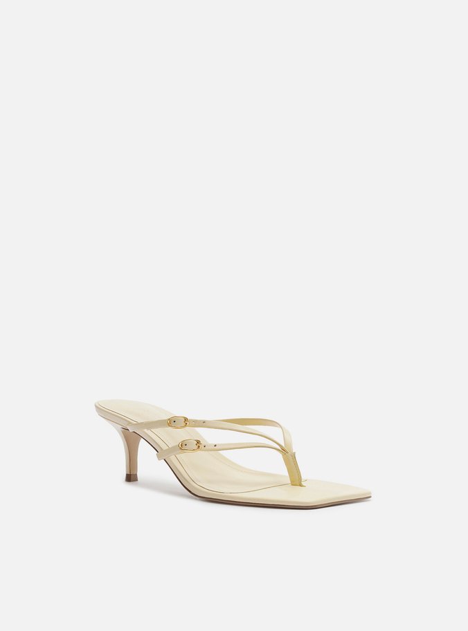 Tamanco Amarela Couro Bico Quadrado Flip Flop