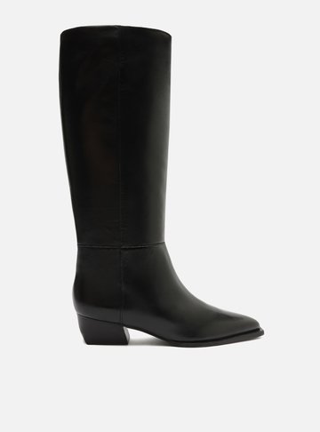 Bota Preta Couro Cano Longo Salto Bloco