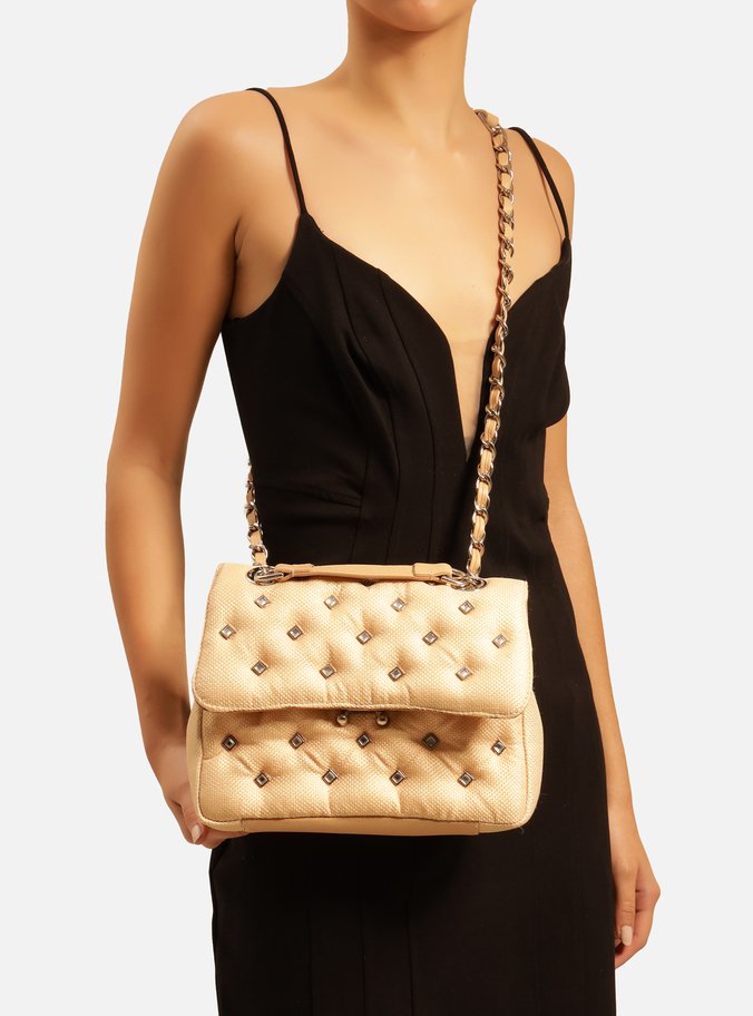 Bolsa Tiracolo Bege Mizz Média Pedrarias