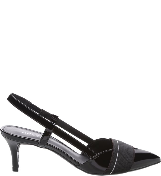 Scarpin Verniz Slingback Salto Kitten Preto e Bianco