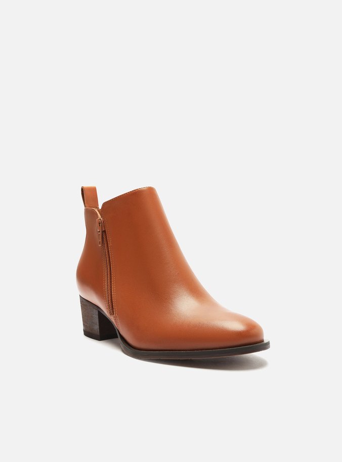 Bota Caramelo Couro Cano Curto Salto Baixo
