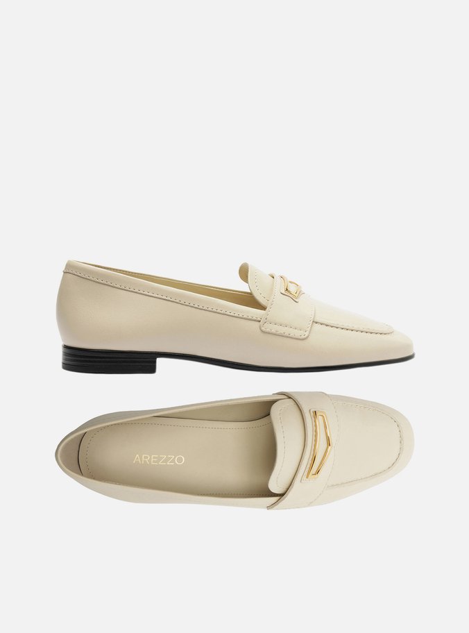 Mocassim Branco Couro Tira Metal