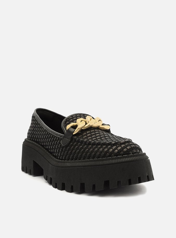 Mocassim Preto Tramado Tratorado Corrente