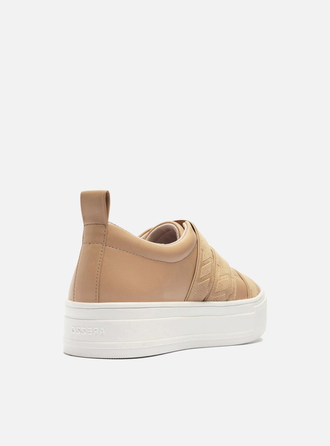 Tênis Slip On Bege Couro Flatform Elásticos