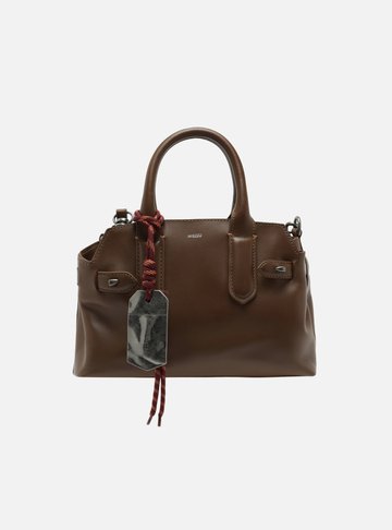 Bolsa Tote Marrom Couro Média Bag Charm Metal