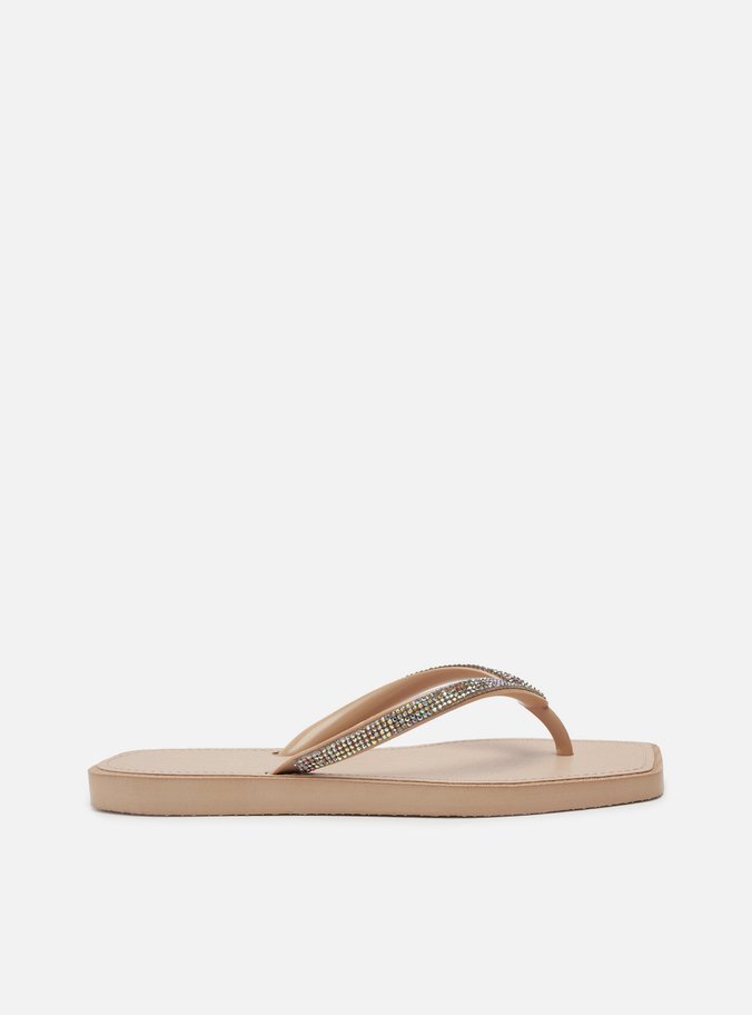 Chinelo de Dedo Bege Square Strass