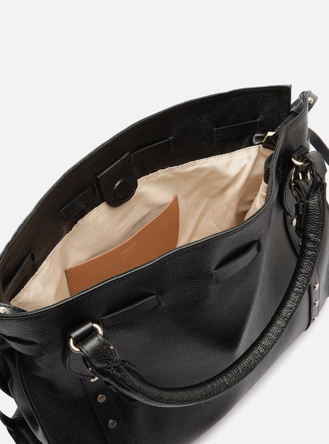 Bolsa Tote Preta Couro Grande Rebites
