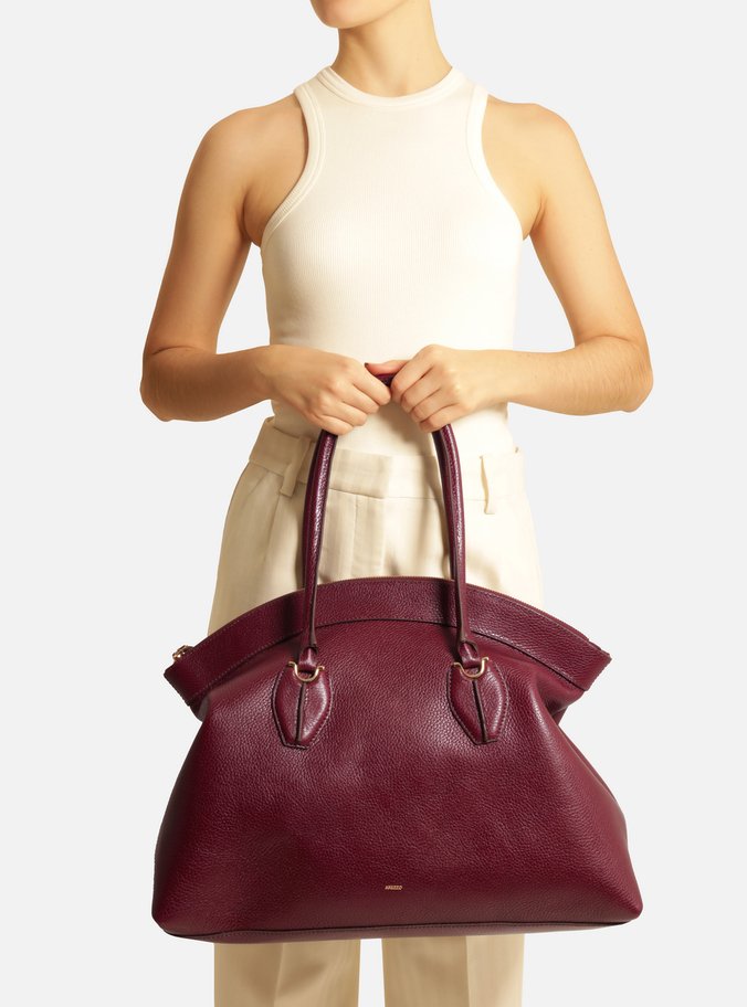 Bolsa Shopping Vermelha Couro Grande Moderna