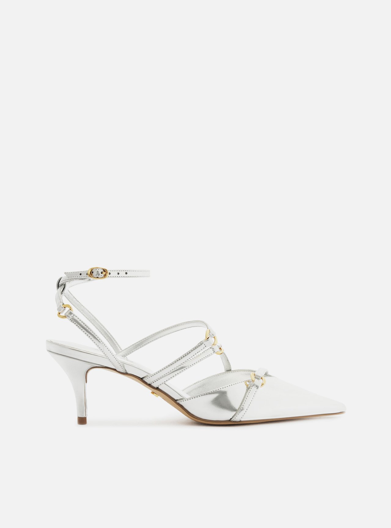 Scarpin Prata Salto Kitten Tiras — foto 1