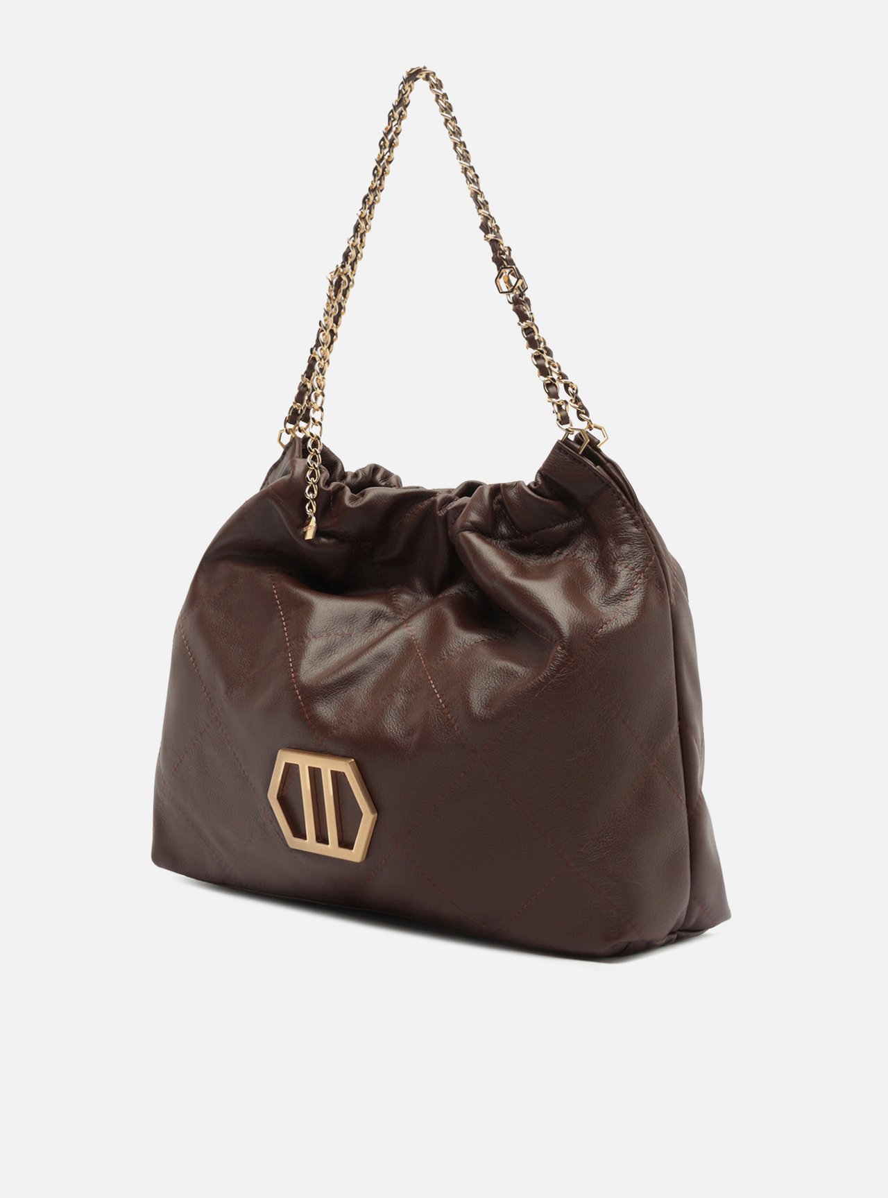 Bolsa Hobo Marrom Couro Grande Matelassê Corrente — foto 2