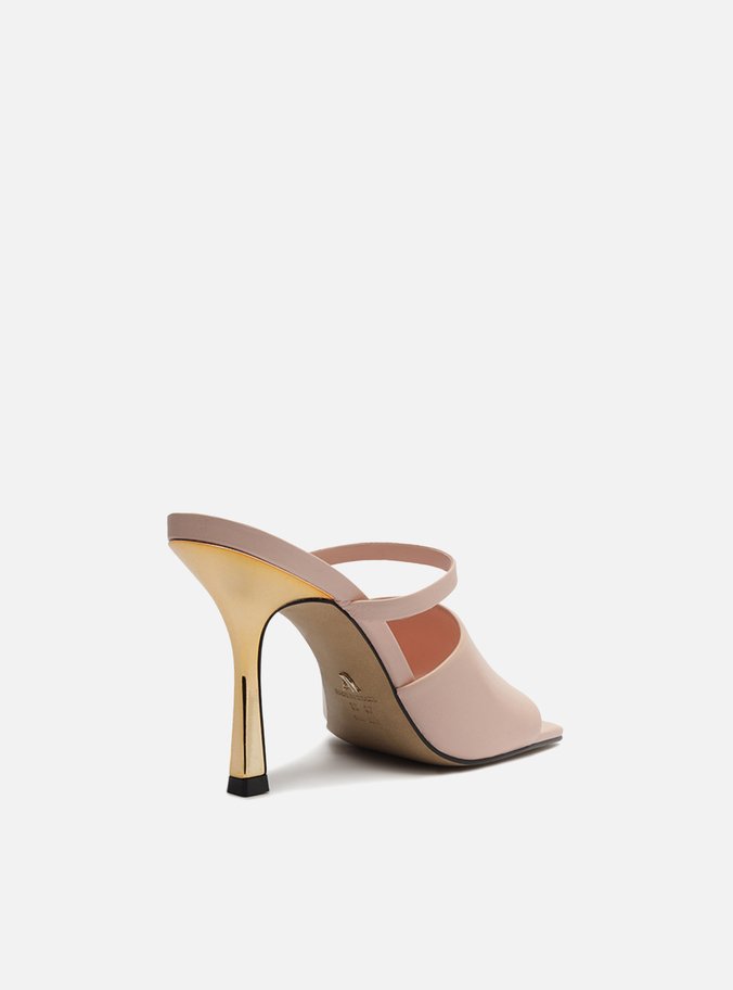 Mule Rosa Couro Salto Fino Tira Larga