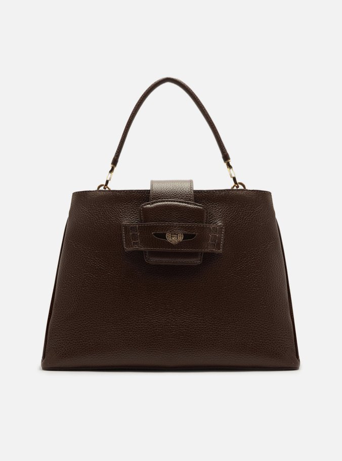 Bolsa Tote Marrom Couro Grande Detalhe Moeda