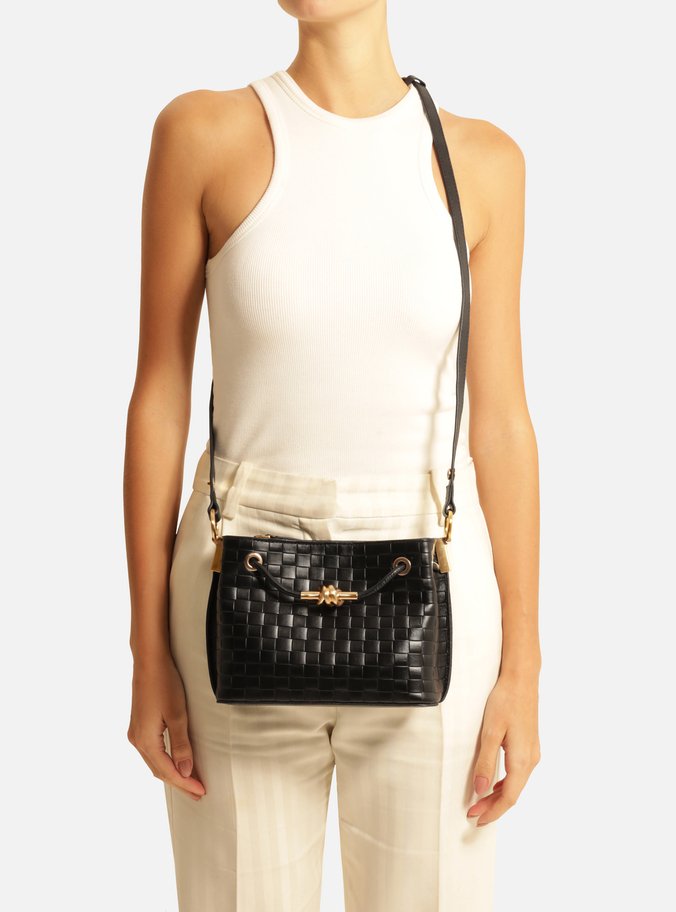 Tiracolo Preta Couro Tressê Pequena Nó Metal