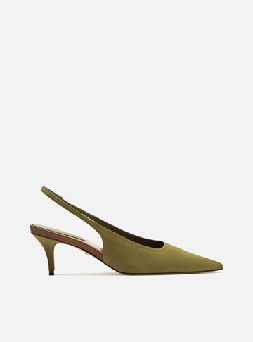 Scarpin Verde Acamurçado Slingback Salto Baixo