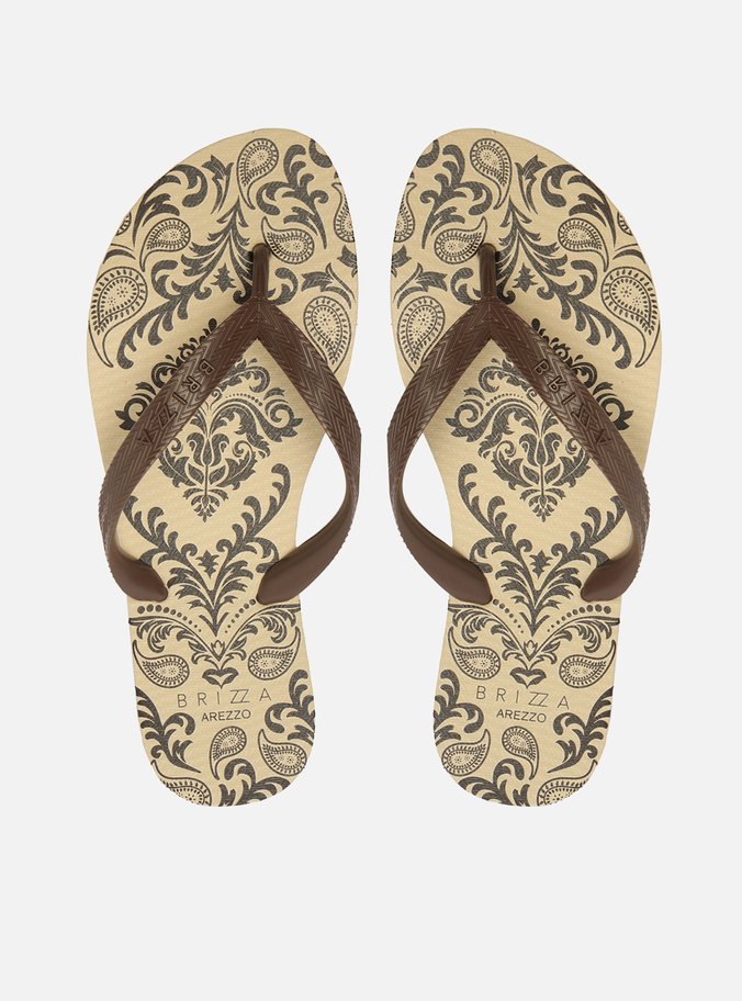 Chinelo de Dedo Estampado Marrom