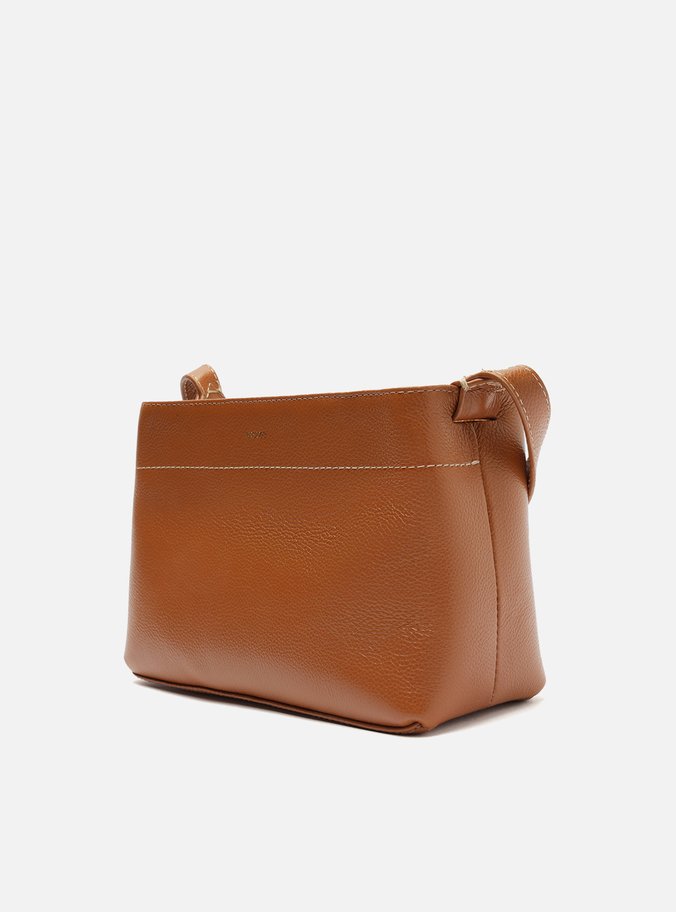 Bolsa Tiracolo Marrom Couro Pequena Costura