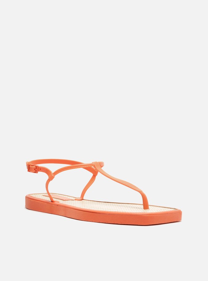 Sandália Rasteira Laranja Slim Square Palmilha