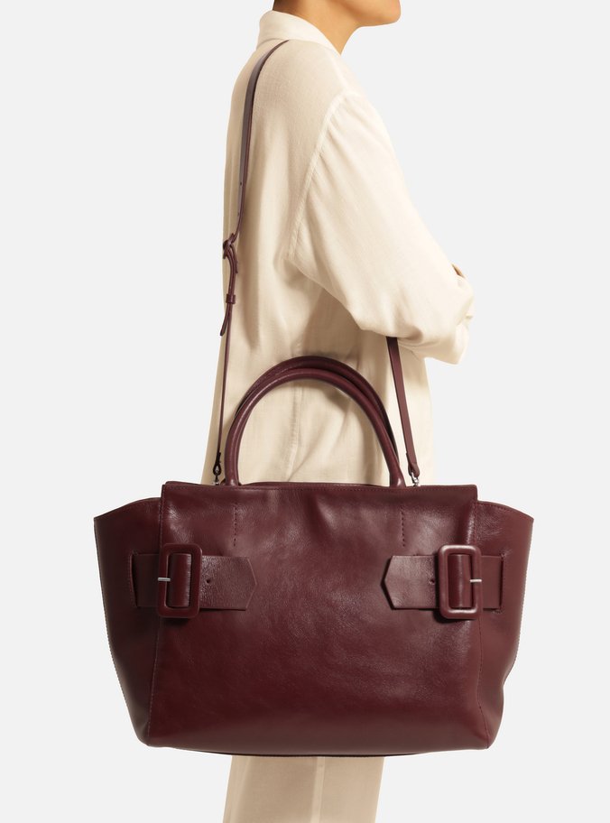 Bolsa Shopping Vinho Couro Grande Maxi Fivelas