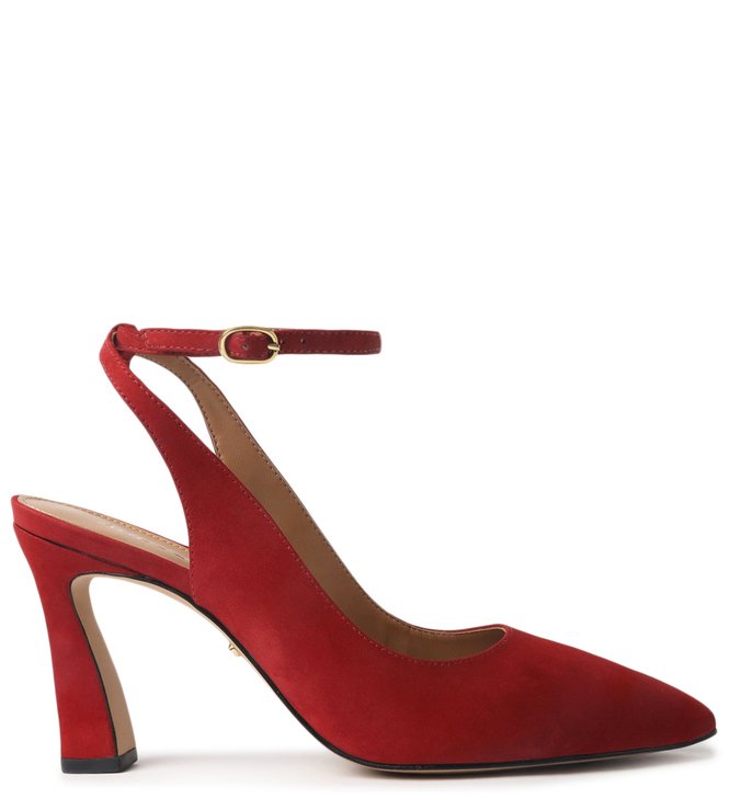 Scarpin Vermelho Nobuck Bloco Slingback