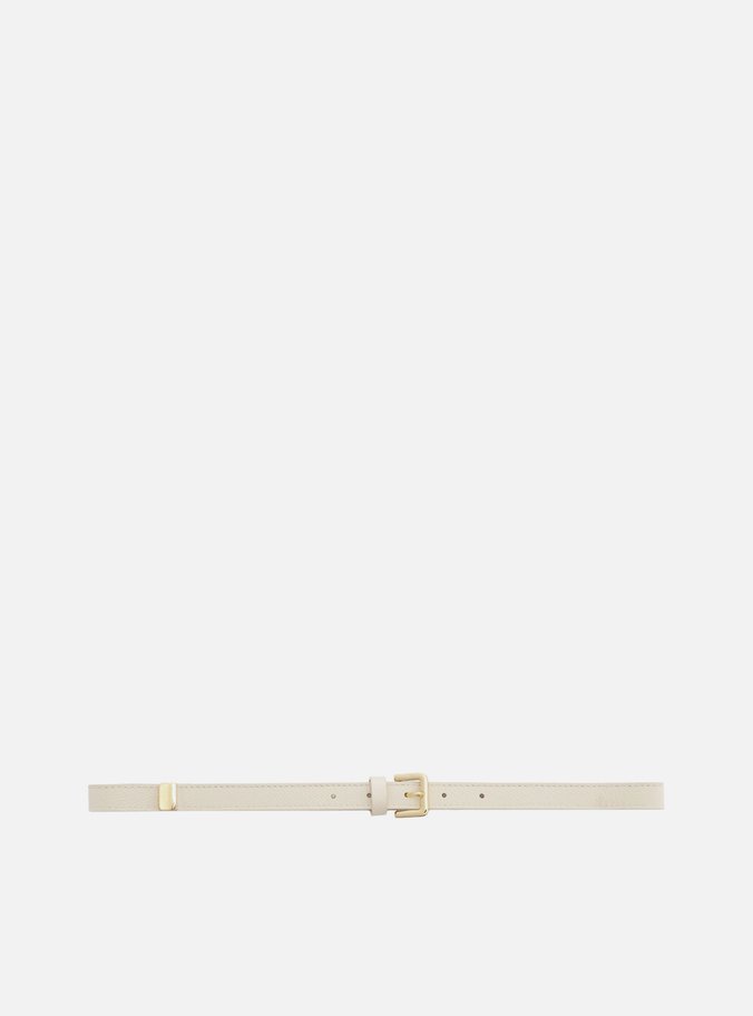 Cinto Off White Couro Fino Fivela Quadrada Metal