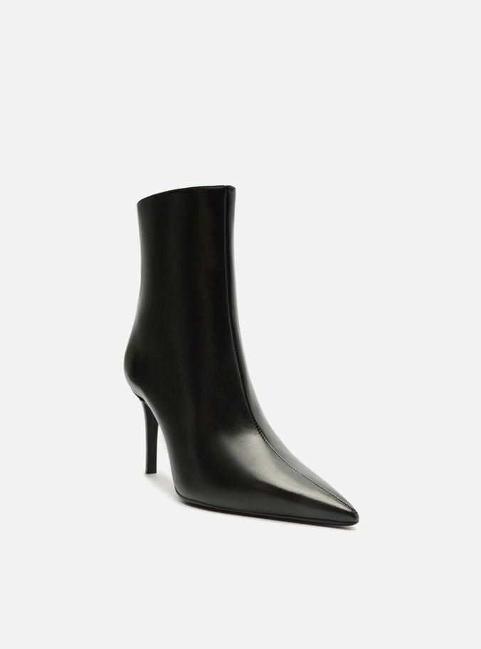 Bota Preta Couro Cano Curto Bico Fino