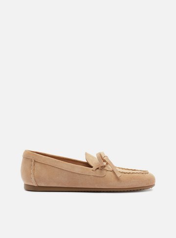Arezzo — Mocassim Nude Acamurçado Bico Redondo Lacinho