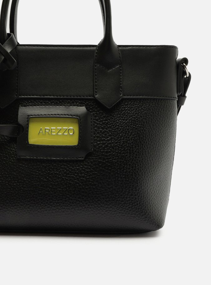 Bolsa Tote Preta Média Tag Verde