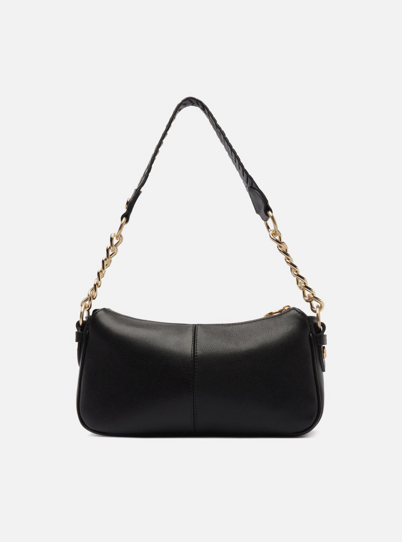 Bolsa Shoulder Preta Couro Média Costura Corrente — foto 3