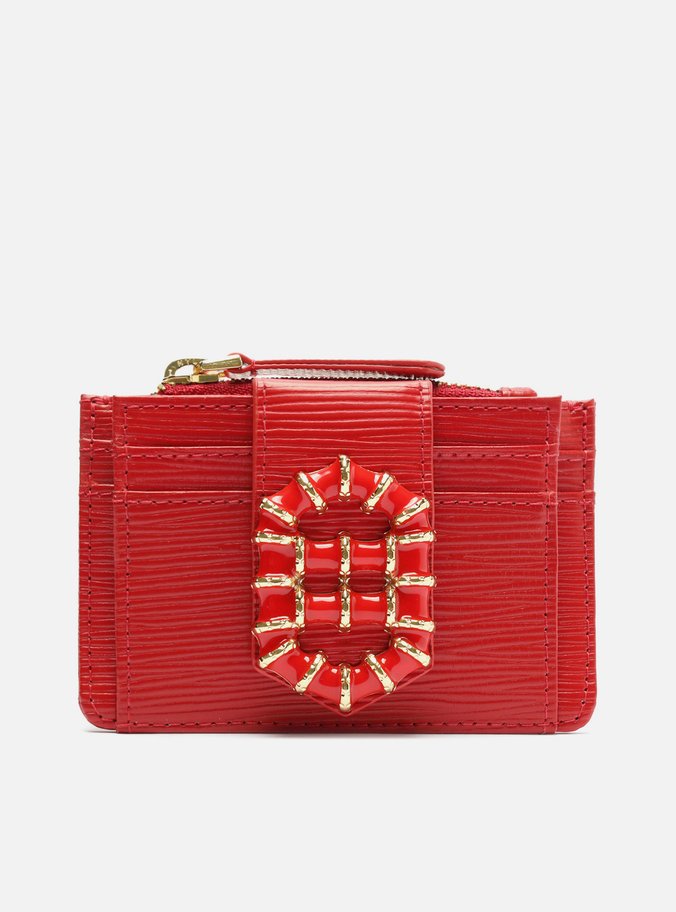 Porta-Cartões Vermelho Couro Metal Resinado