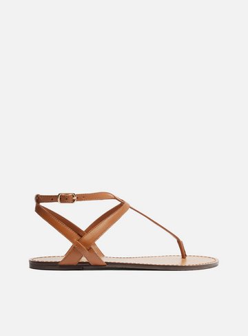 Sandália Rasteira Marrom Couro Slim Cross