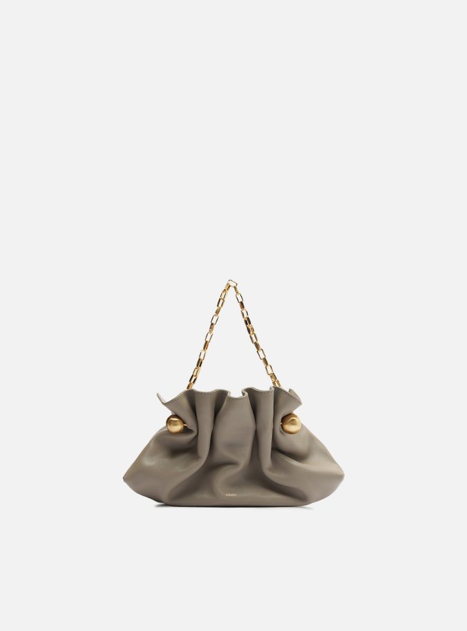 Clutch Cinza Couro Pequena Pregas Corrente