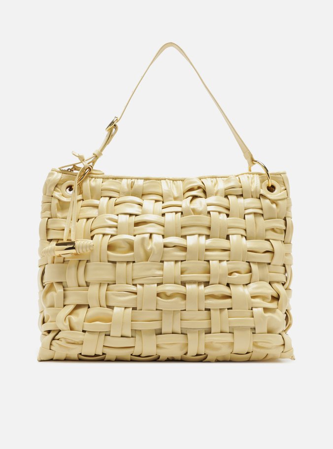 Bolsa Hobo Amarela Couro Grande Tressê Maxi