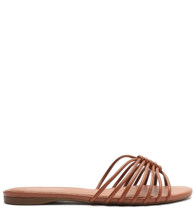 Rasteira Marrom Antigo Flat Tiras Enlace