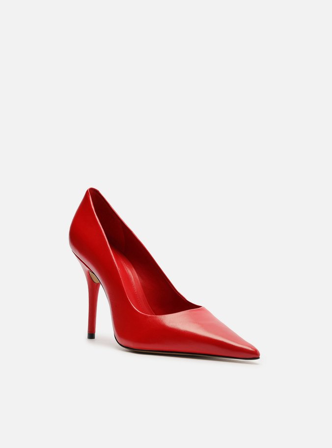 Scarpin Vermelho Couro Salto Alto Bico Fino