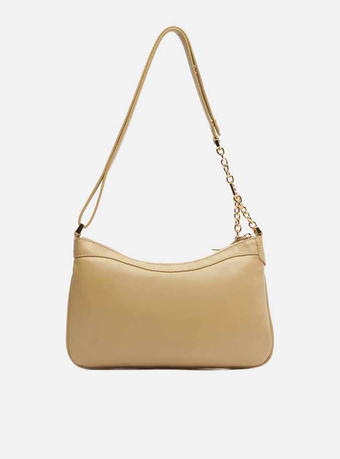 Bolsa Tiracolo Bege Couro Média Costuras