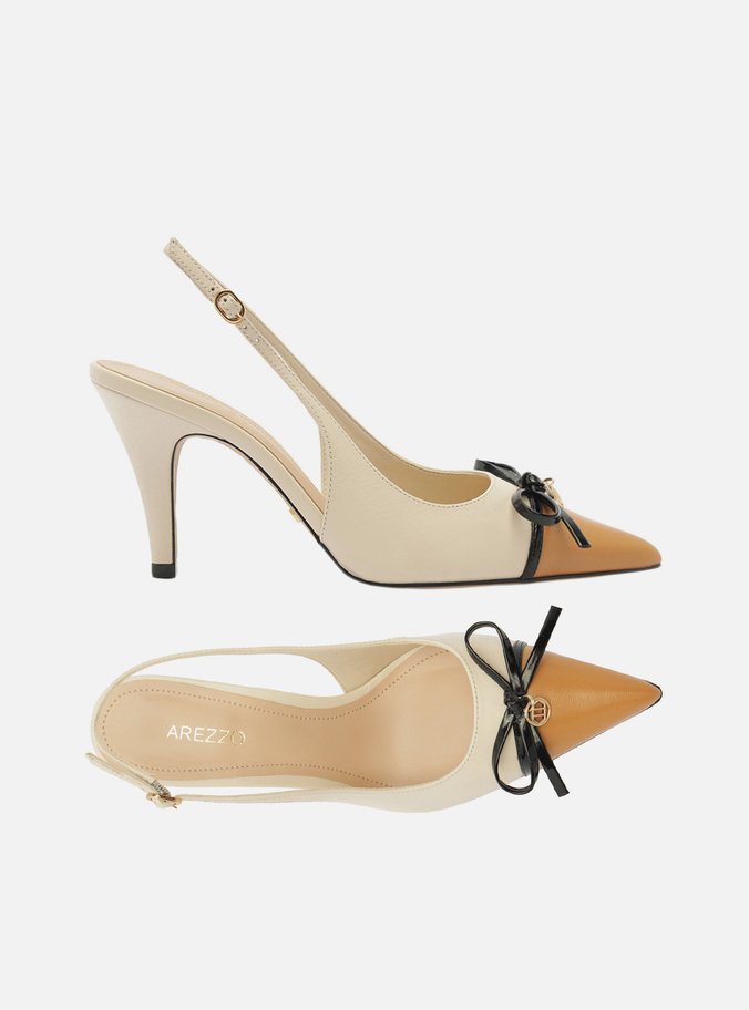 Scarpin Branco Couro Salto Médio Slingback Laço