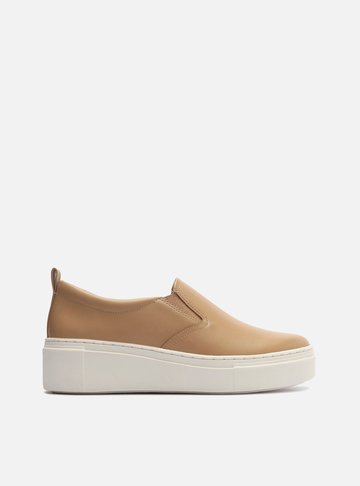 Tênis Slip On Couro Flatform Elástico Nude