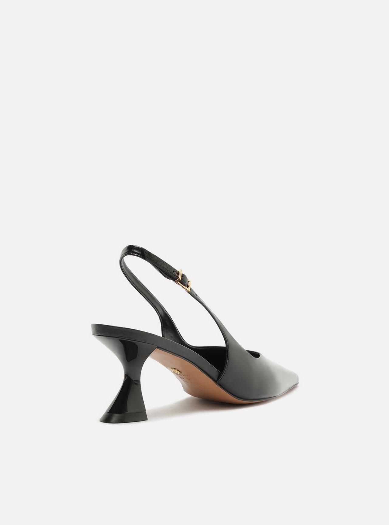 Scarpin Preto Couro Salto Geométrico Slingback — foto 3