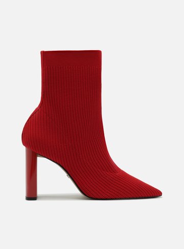 Bota Skinny Vermelha Knit Cano Médio Salto Bloco