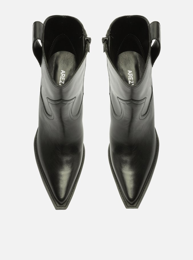 Bota Preta Couro Cano Curto Bloco Western