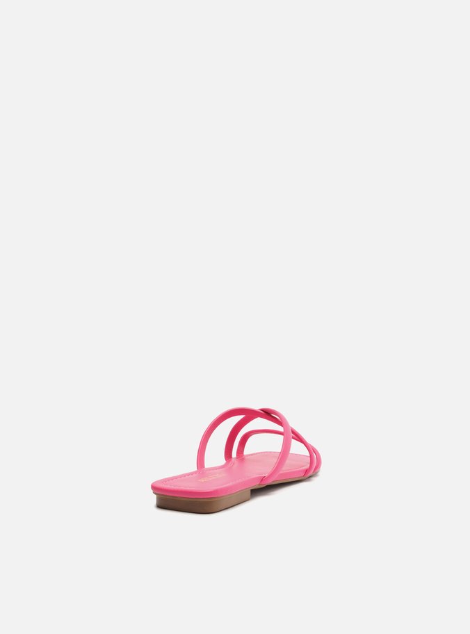 Rasteira Rosa Bico Quadrado Tiras Cruzadas