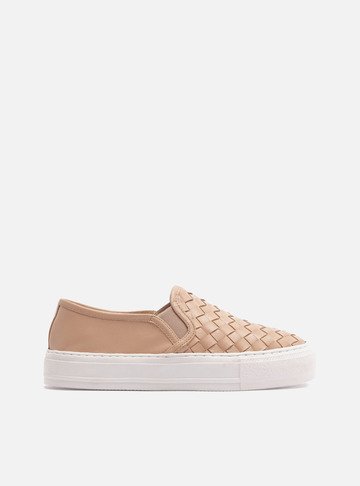 Arezzo — Tênis Nude Couro Salto Flatform Tressê