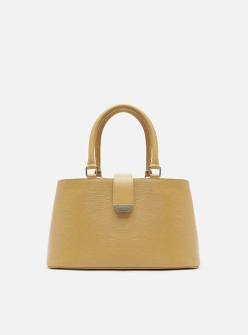 Bolsa Tote Bege Couro Média Lapela Metal