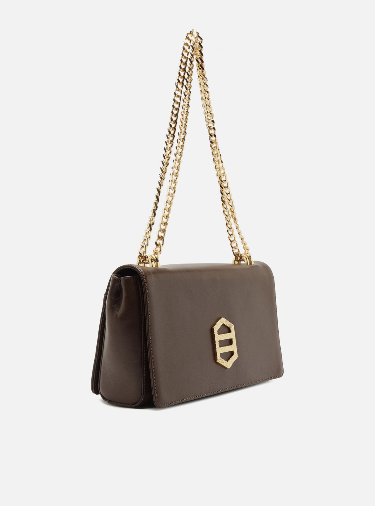 Bolsa Tiracolo Marrom Couro Média Corrente Dourada — foto 5
