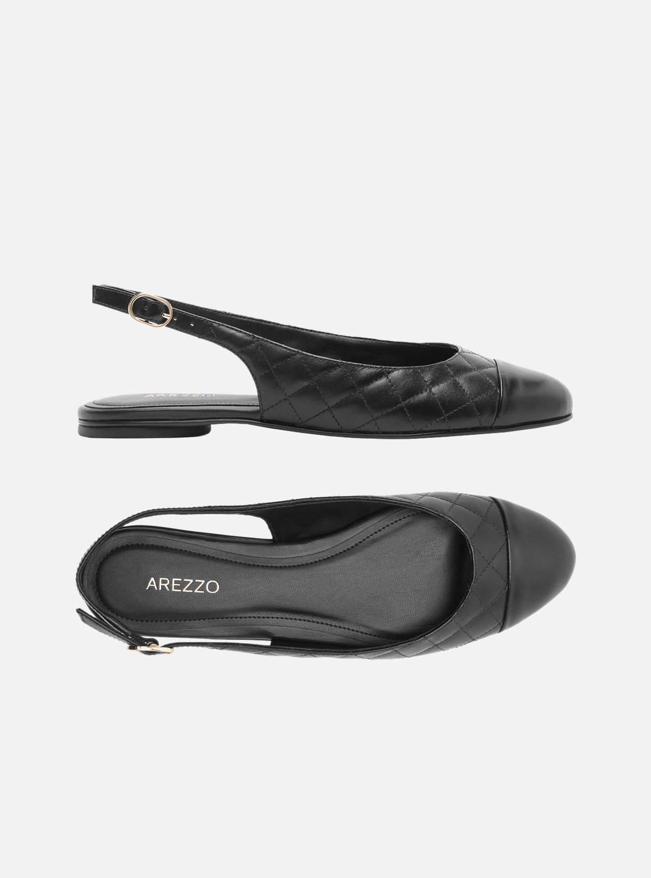 Sapatilha Preta Couro Bico Redondo Matelassê Slingback — foto 5