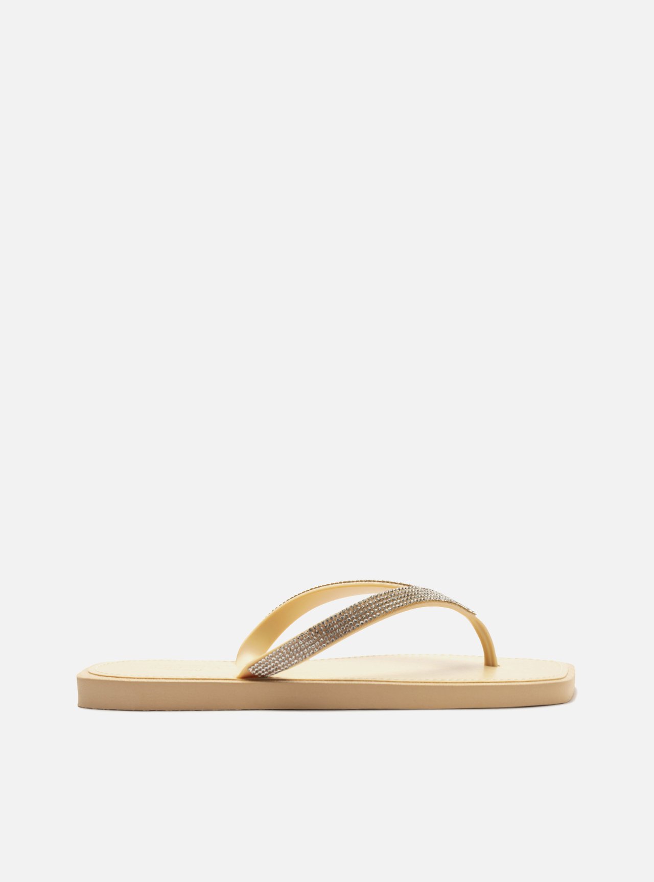 Chinelo de Dedo Bege Recouro Square Strass — foto 3