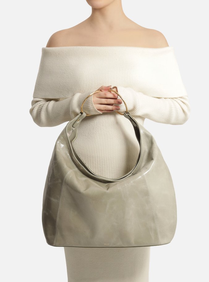 Bolsa Hobo Verde Couro Grande Argolas Alça