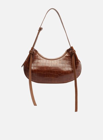 Bolsa Tiracolo Marrom Couro Croco Média